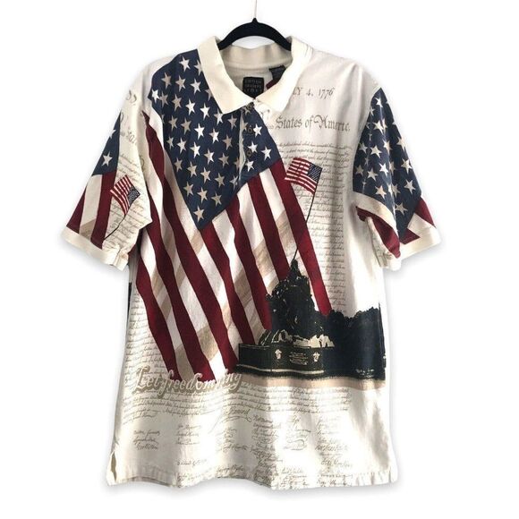 Cotton Traders Sport XLG American Flag Declaration of Independence Polo Shirt - Picture 1 of 12